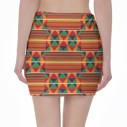 Kente Pattern Print Pencil Mini Skirt
