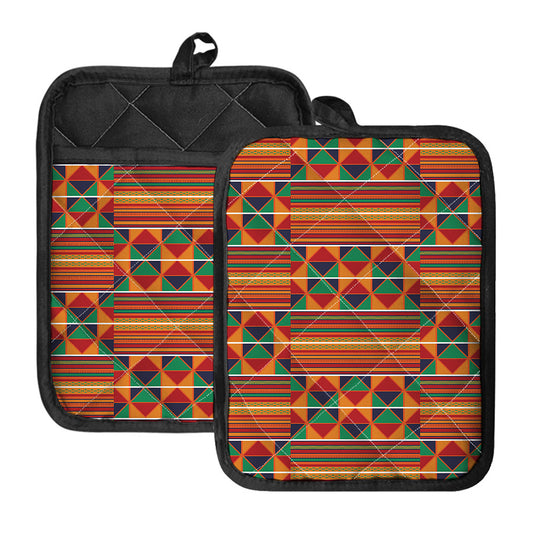 Kente Pattern Print Pot Holders With Pocket