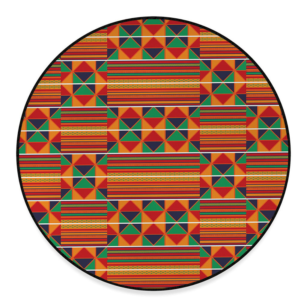Kente Pattern Print Round Floor Mat