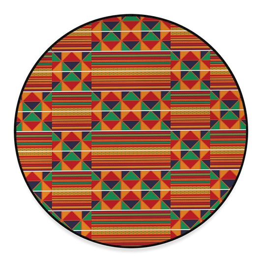 Kente Pattern Print Round Floor Mat