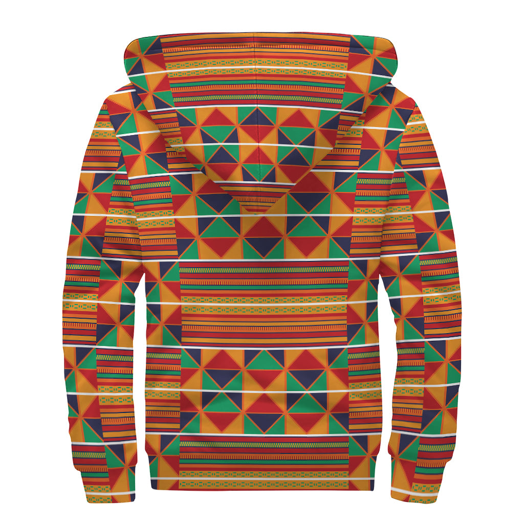Kente Pattern Print Sherpa Lined Zip Up Hoodie