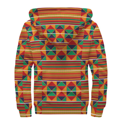 Kente Pattern Print Sherpa Lined Zip Up Hoodie