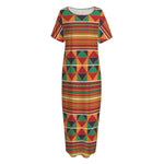 Kente Pattern Print Short Sleeve Long Nightdress