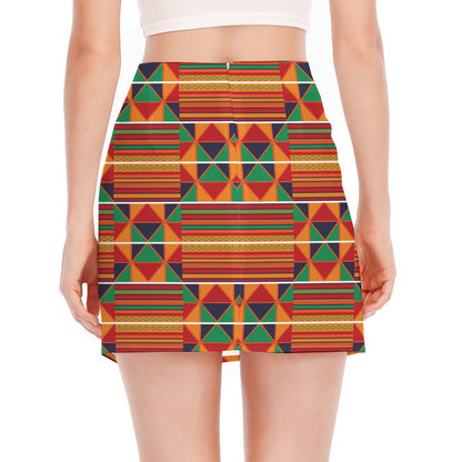 Kente Pattern Print Side Slit Mini Skirt