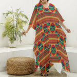 Kente Pattern Print Silk V-Neck Kaftan Dress