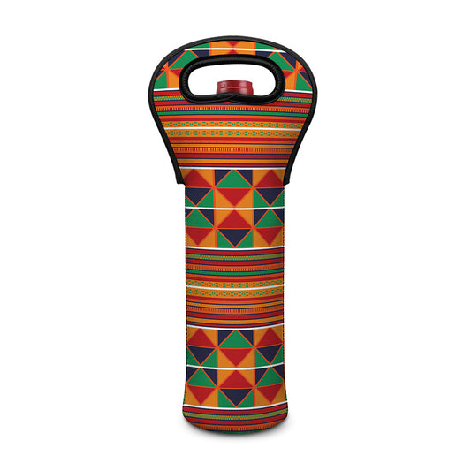 Kente Pattern Print Single Neoprene Wine Tote