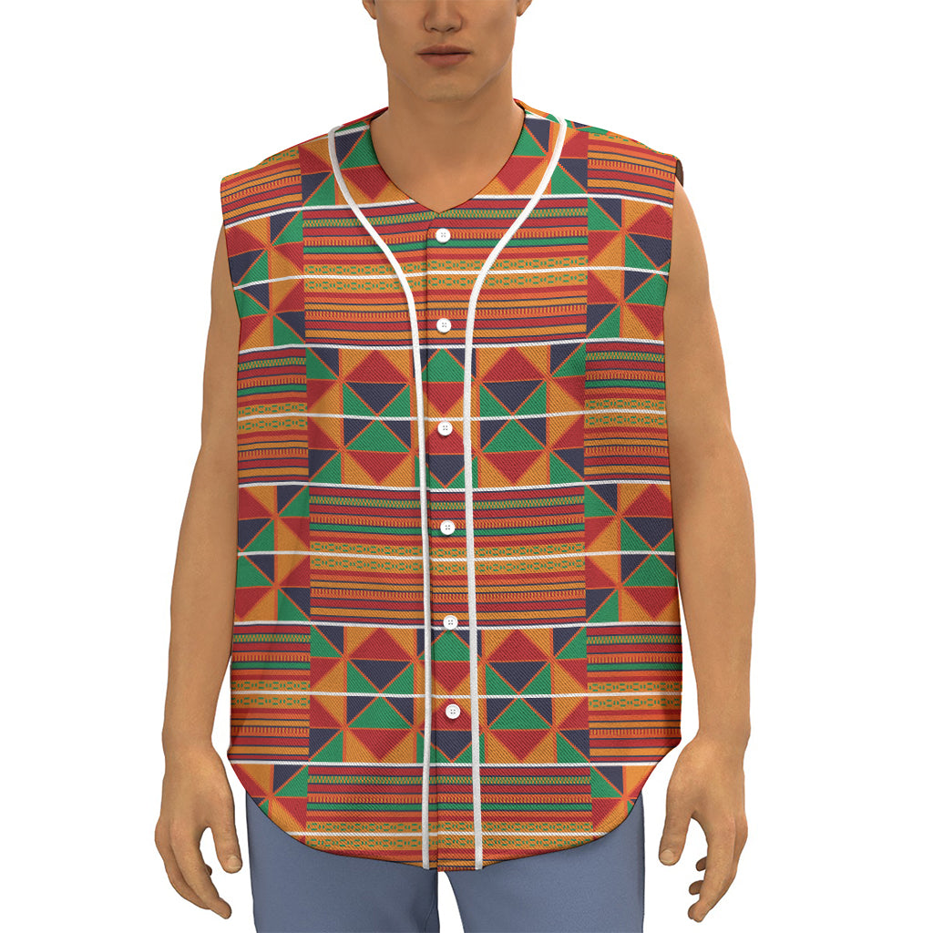 Kente Pattern Print Sleeveless Baseball Jersey