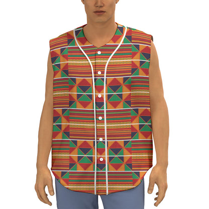 Kente Pattern Print Sleeveless Baseball Jersey
