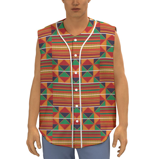 Kente Pattern Print Sleeveless Baseball Jersey