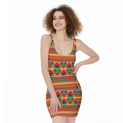 Kente Pattern Print Sleeveless Bodycon Dress