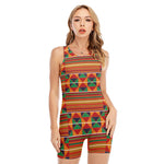 Kente Pattern Print Sleeveless One Piece Swimsuit