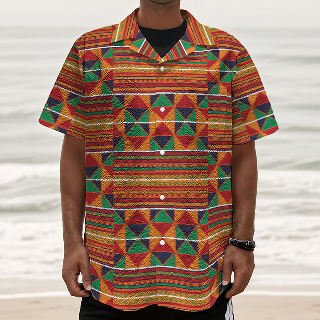 Kente Pattern Print Textured Short Sleeve Shirt