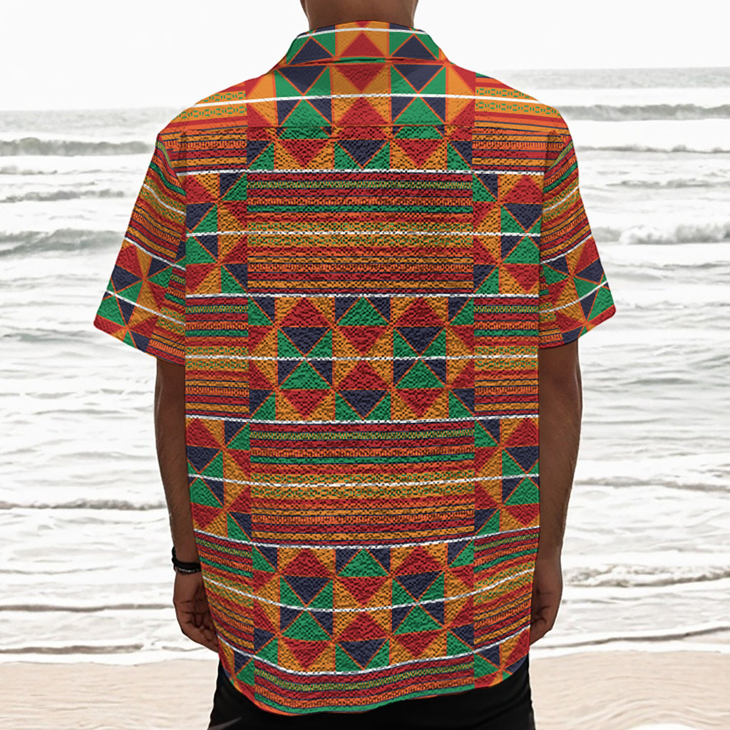 Kente Pattern Print Textured Short Sleeve Shirt