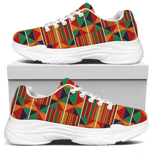 Kente Pattern Print White Chunky Shoes