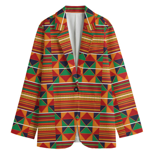 Kente Pattern Print Women's Cotton Blazer