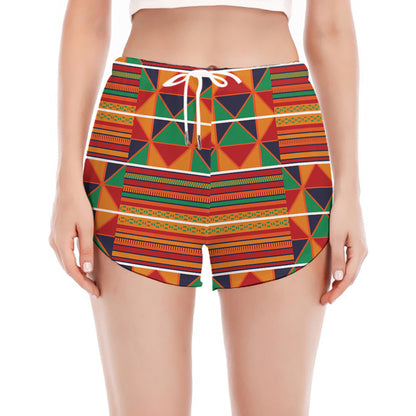 Kente Pattern Print Women's Split Running Shorts
