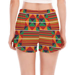 Kente Pattern Print Women's Split Running Shorts