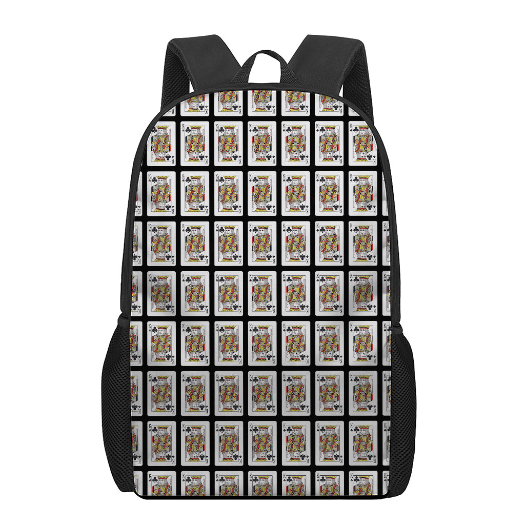 King Of Clubs Playing Card Pattern Print 17 Inch Backpack