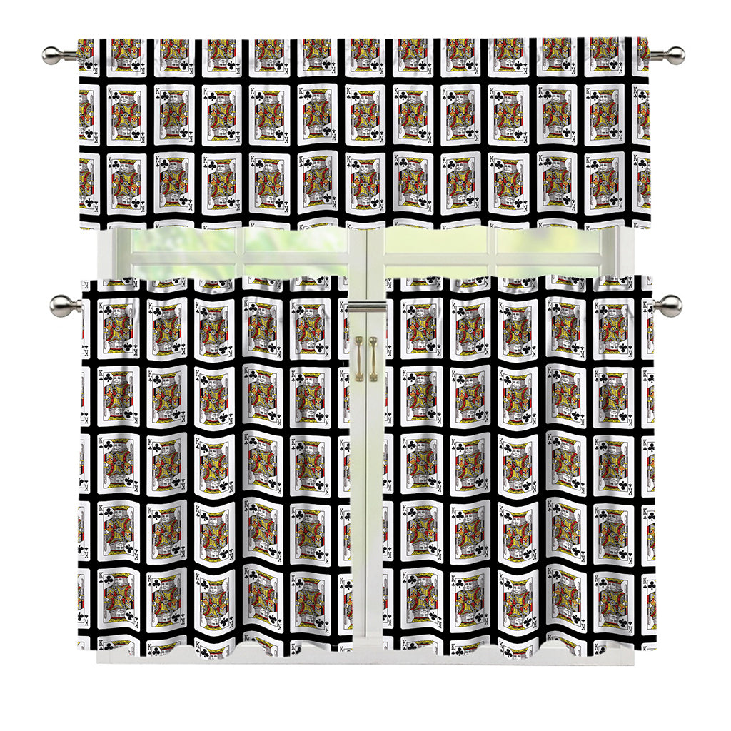 King Of Clubs Playing Card Pattern Print 3 Piece Kitchen Curtains