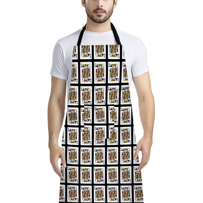 King Of Clubs Playing Card Pattern Print Bib Apron With Pocket