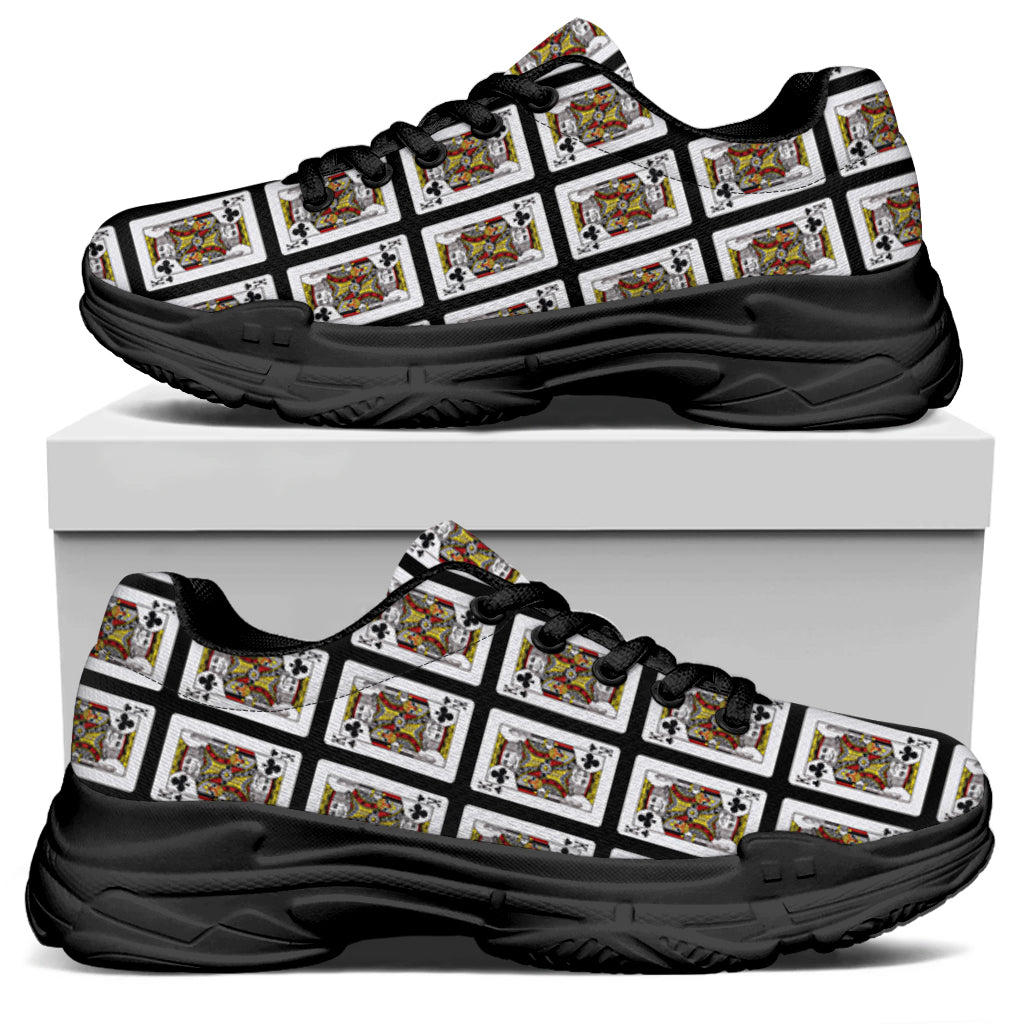 King Of Clubs Playing Card Pattern Print Black Chunky Shoes