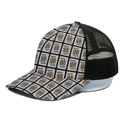 King Of Clubs Playing Card Pattern Print Black Mesh Trucker Cap