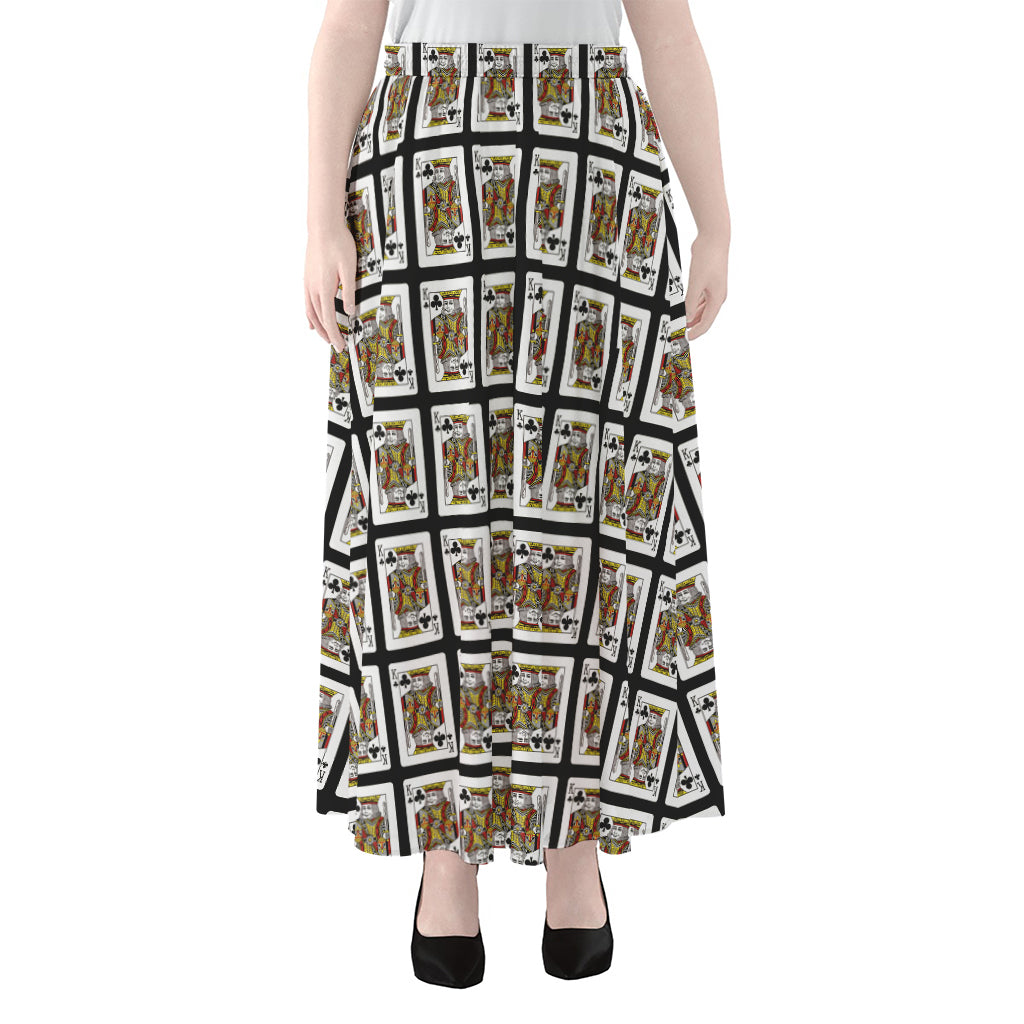 King Of Clubs Playing Card Pattern Print Chiffon Maxi Skirt