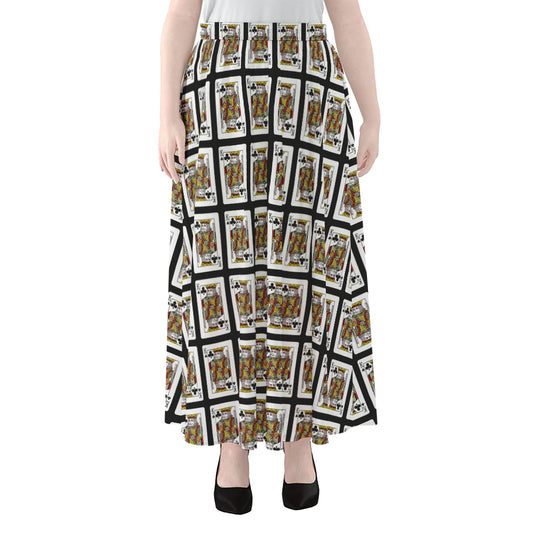 King Of Clubs Playing Card Pattern Print Chiffon Maxi Skirt