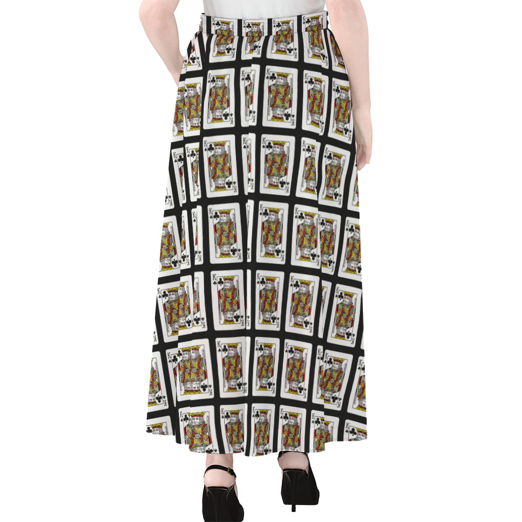 King Of Clubs Playing Card Pattern Print Chiffon Maxi Skirt
