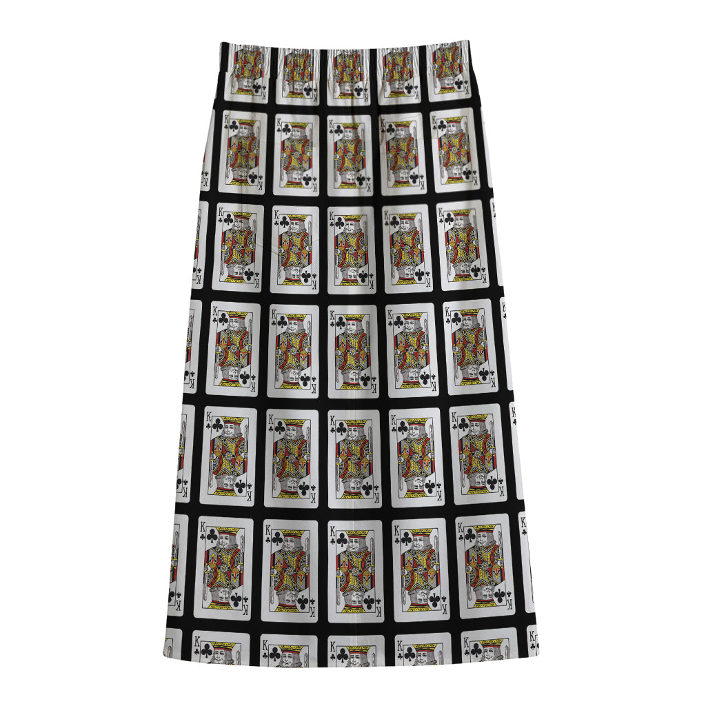 King Of Clubs Playing Card Pattern Print Cotton Front Slit Maxi Skirt