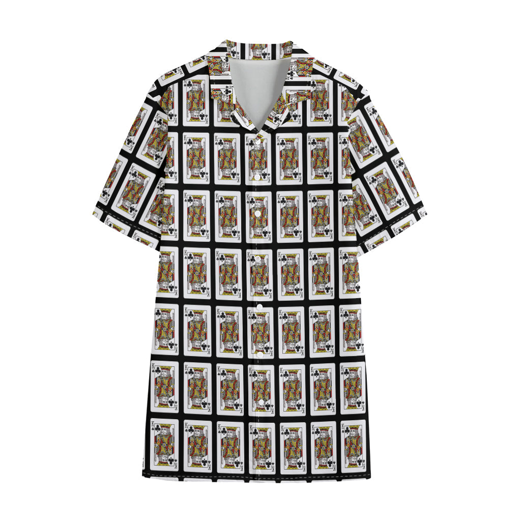 King Of Clubs Playing Card Pattern Print Cotton Hawaiian Shirt