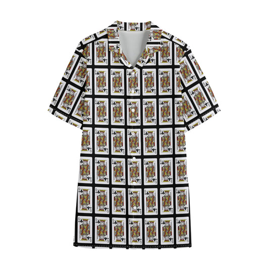 King Of Clubs Playing Card Pattern Print Cotton Hawaiian Shirt
