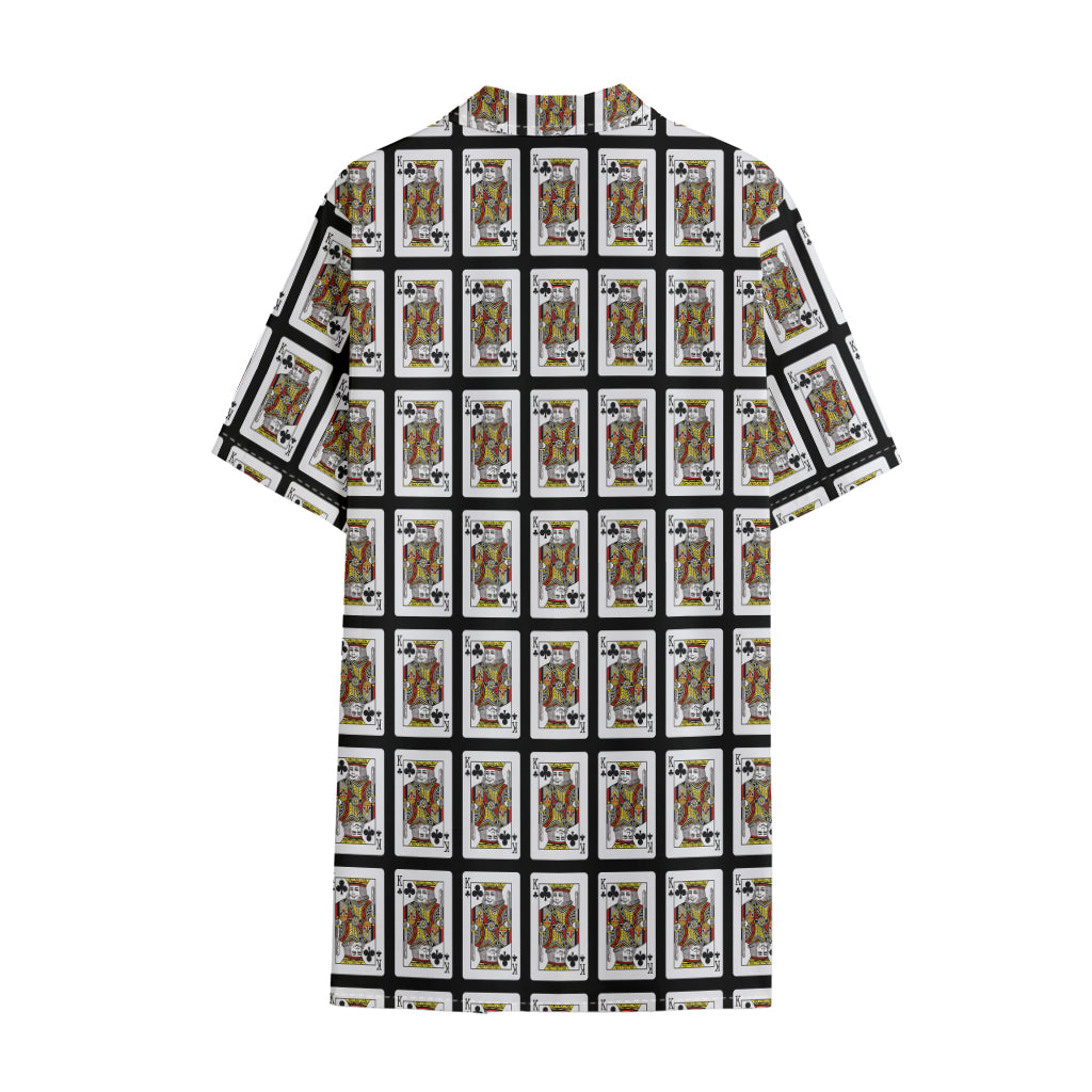 King Of Clubs Playing Card Pattern Print Cotton Hawaiian Shirt