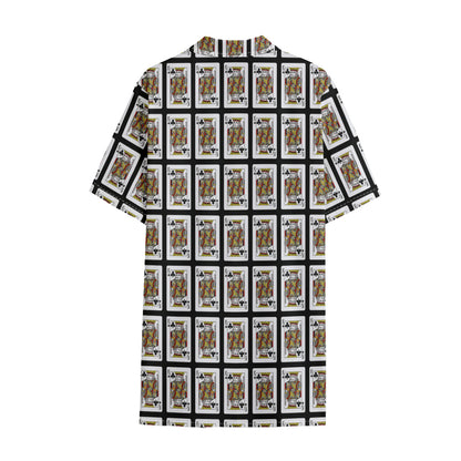 King Of Clubs Playing Card Pattern Print Cotton Hawaiian Shirt