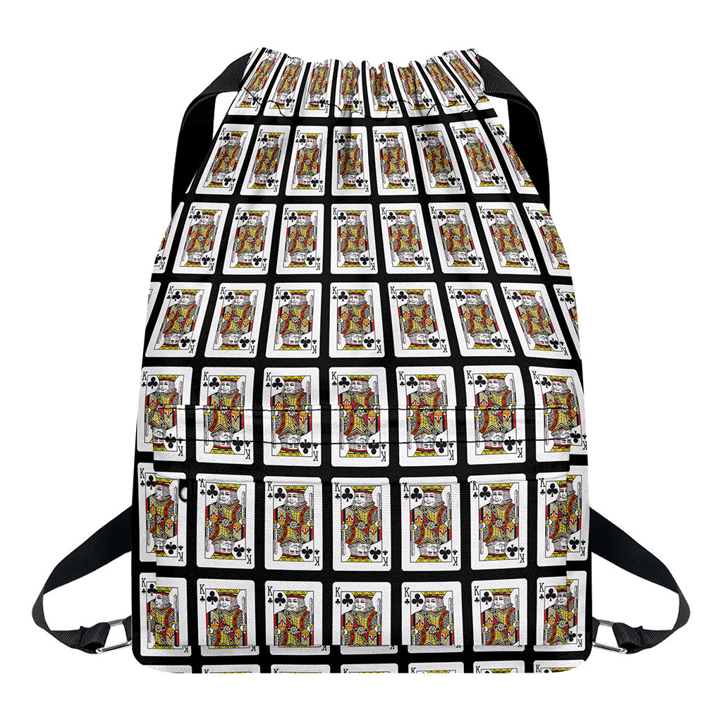 King Of Clubs Playing Card Pattern Print Drawstring Backpack