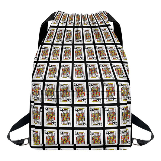King Of Clubs Playing Card Pattern Print Drawstring Backpack
