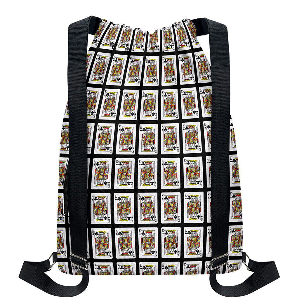 King Of Clubs Playing Card Pattern Print Drawstring Backpack