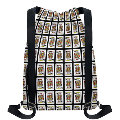 King Of Clubs Playing Card Pattern Print Drawstring Backpack