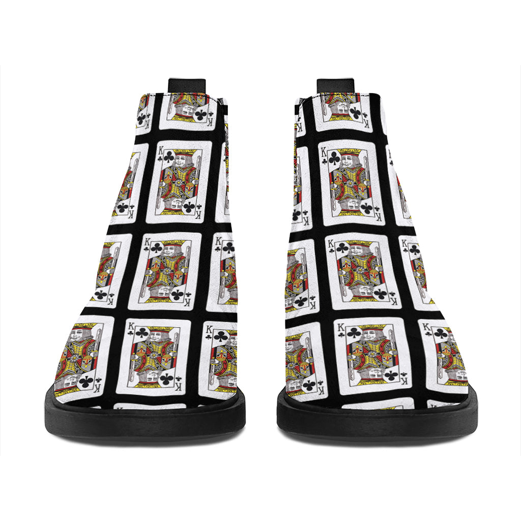 King Of Clubs Playing Card Pattern Print Flat Ankle Boots