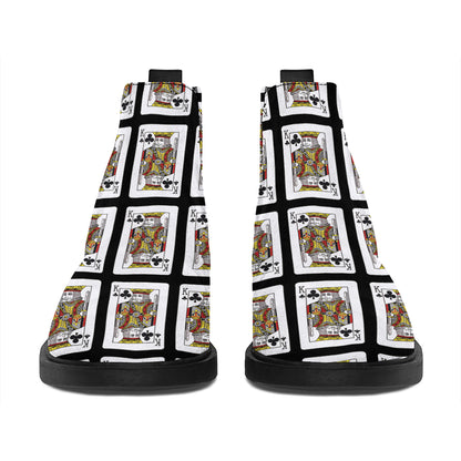 King Of Clubs Playing Card Pattern Print Flat Ankle Boots