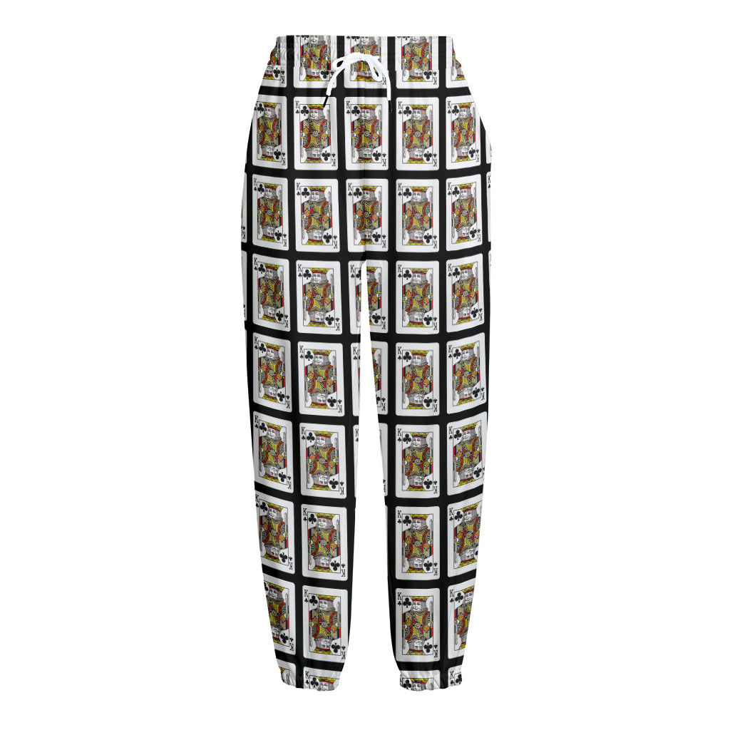 King Of Clubs Playing Card Pattern Print Fleece Lined Knit Pants