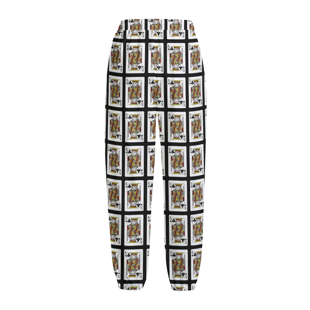 King Of Clubs Playing Card Pattern Print Fleece Lined Knit Pants