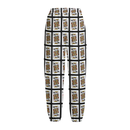 King Of Clubs Playing Card Pattern Print Fleece Lined Knit Pants