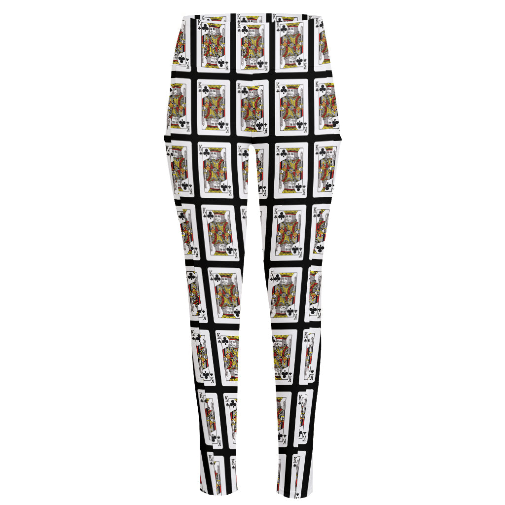 King Of Clubs Playing Card Pattern Print High-Waisted Pocket Leggings