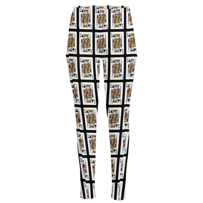 King Of Clubs Playing Card Pattern Print High-Waisted Pocket Leggings