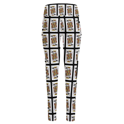 King Of Clubs Playing Card Pattern Print High-Waisted Pocket Leggings