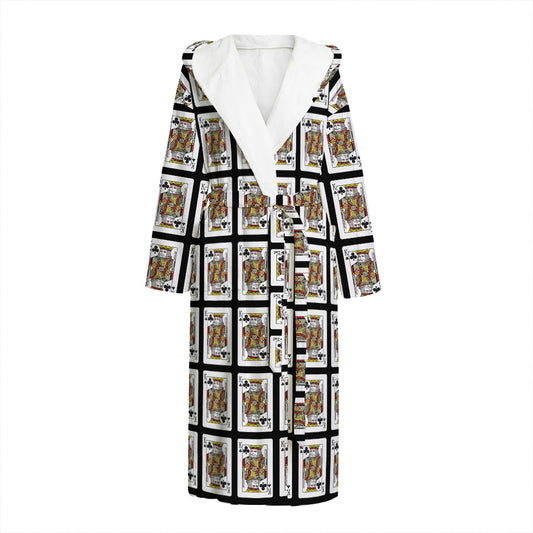 King Of Clubs Playing Card Pattern Print Hooded Bathrobe