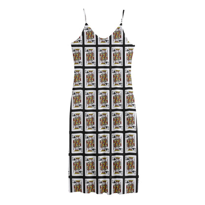 King Of Clubs Playing Card Pattern Print Jersey Midi Cami Dress