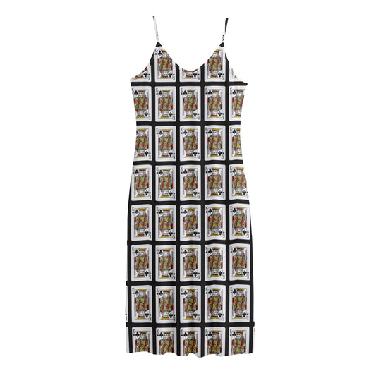 King Of Clubs Playing Card Pattern Print Jersey Midi Cami Dress
