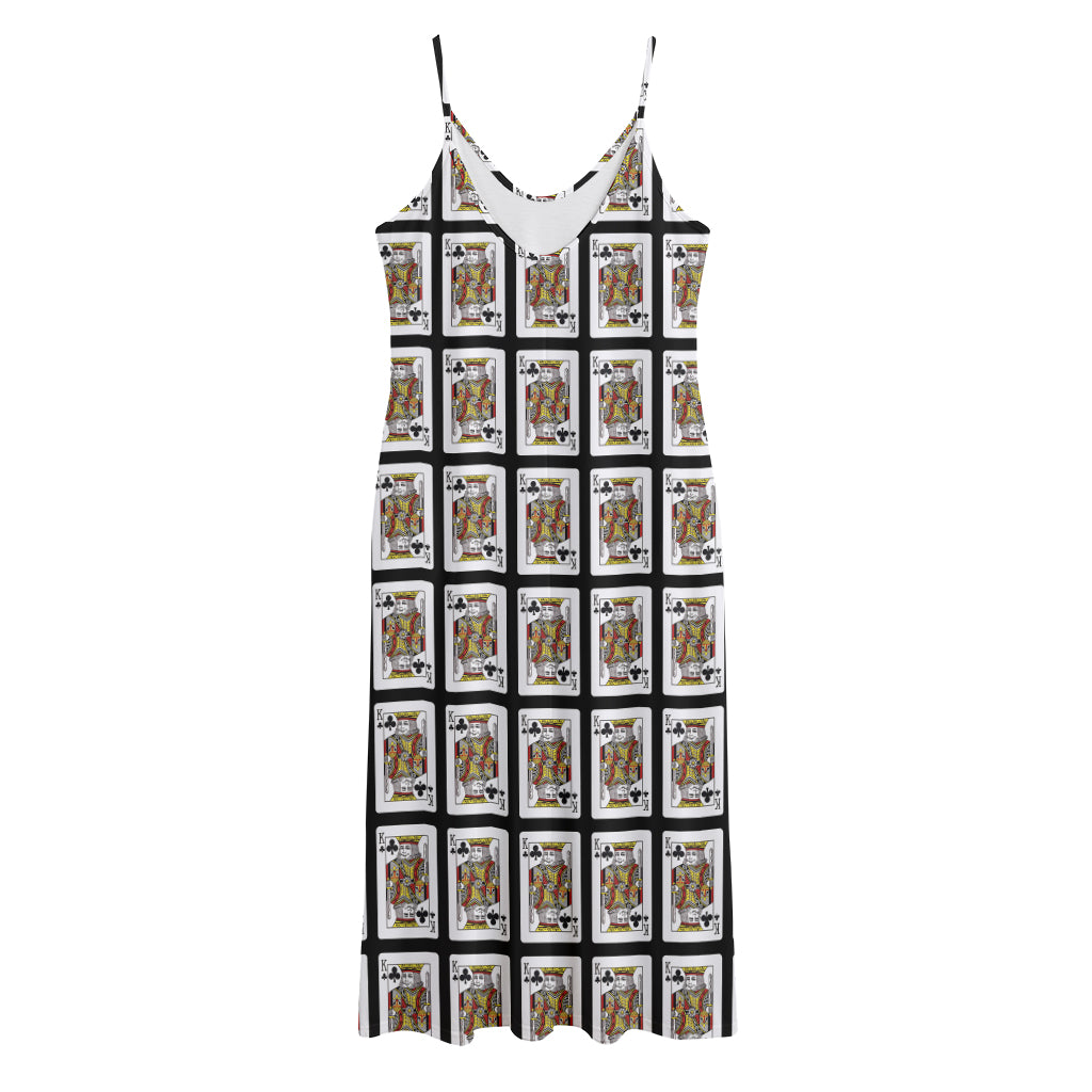 King Of Clubs Playing Card Pattern Print Jersey Midi Cami Dress